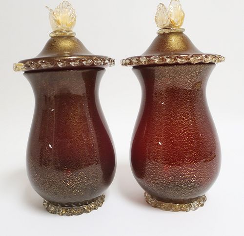 PAIR OF VENETIAN GILT, RUBY & CLEAR