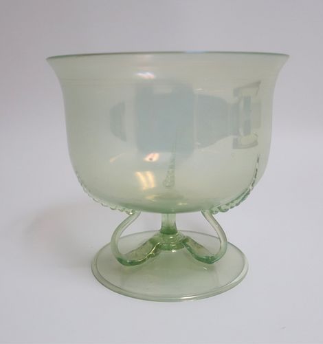 VENINI GREEN GLASS FOOTED BOWL,