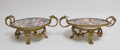 PAIR IMARI BRONZE MOUNTED DISHES  372fdd