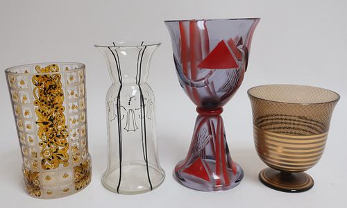 4 BOHEMIAN ART DECO GLASS VASES4 372fe6