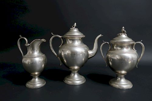 3 PC. AMERICAN COIN SILVER TEA SET BY