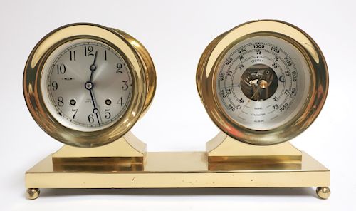 CHELSEA SHIP S BELL BRASS CLOCK BAROMETERStrikes 37301b