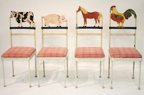 4 IRON SIDE CHAIRS HAND PAINTED 3730c8