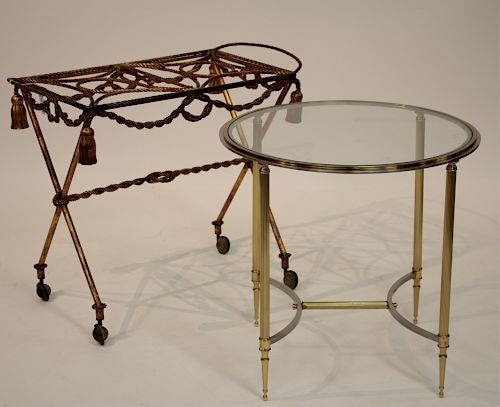 2 SMALL TABLES, BRASS AND STEEL,