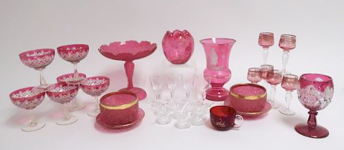 MIXED CRANBERRY GLASS STEMS BOWLS 3730d5