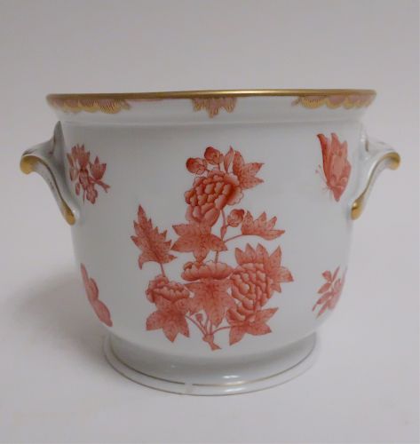 HEREND CACHE POT ORANGE FLOWERS 37310f