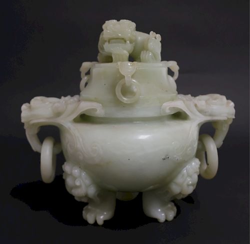 CHINESE CELADON COVERED CENSERCarved 373197