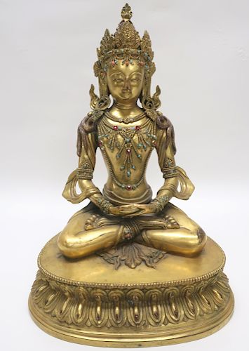 SINO-TIBETAN GILT BRONZE SEATED