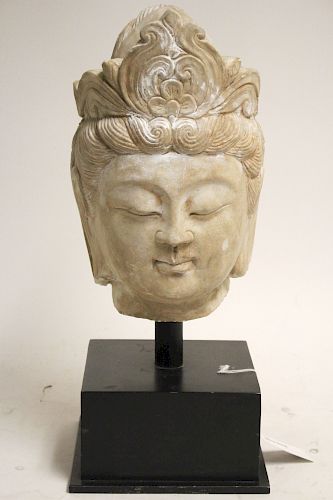 ASIAN CARVED MARBLE HEADOn a metal 37319c