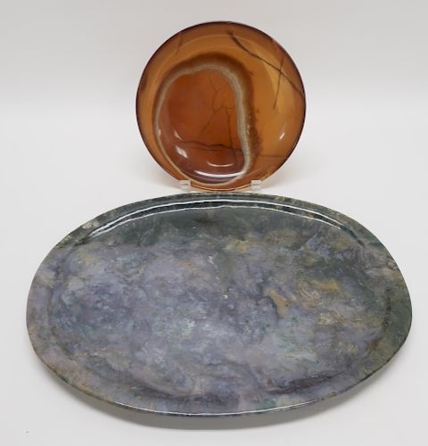 CHINESE OVAL JADE TRAY & ROUND