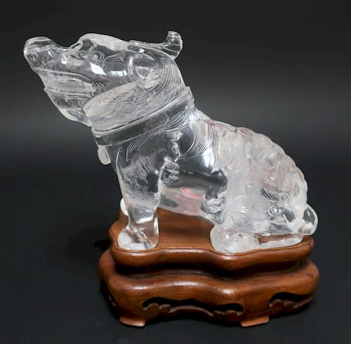 CHINESE CARVED ROCK CRYSTAL KYLINHardwood