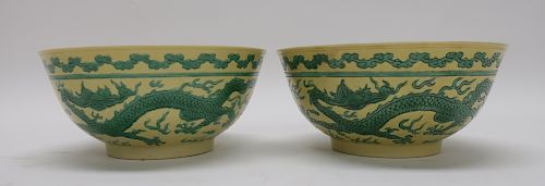 PAIR CHINESE PORCELAIN YELLOW BOWLSYellow