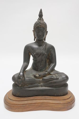 INDIAN SEATED BRONZE FIGUREWooden 3731b3