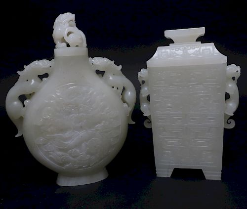 TWO CHINESE WHITE JADE VESSELSFlask 3731c4