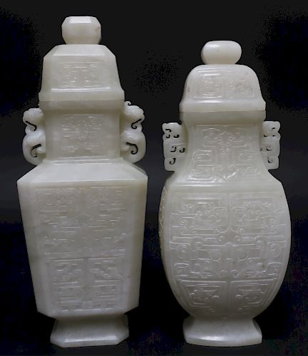 2 CHINESE WHITE CELADON JADE COVERED 3731c7