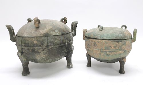 TWO SMALL HAN STYLE BRONZE COVERED 3731da