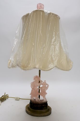 CHINESE ROSE QUARTZ FIGURAL LAMP,