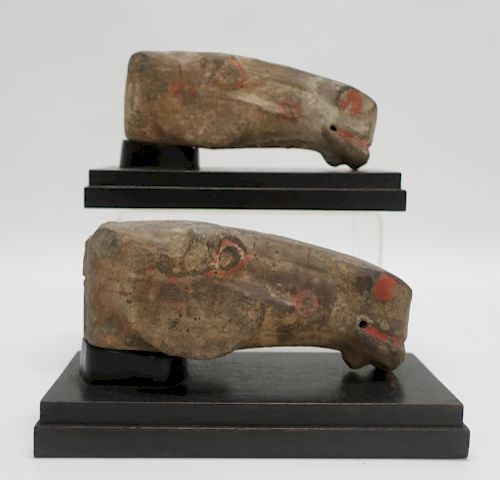 PAIR HAN POTTERY HORSE HEADSTwo 373204