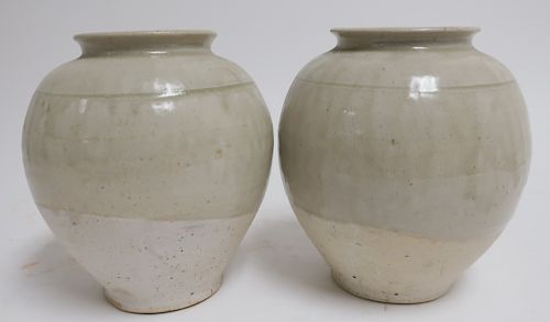 PAIR TANG STYLE JARS WITH CELADON