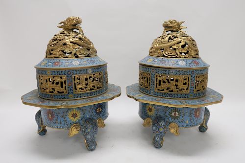 PAIR OF LARGE CLOISONNE CENSERSIn 373232