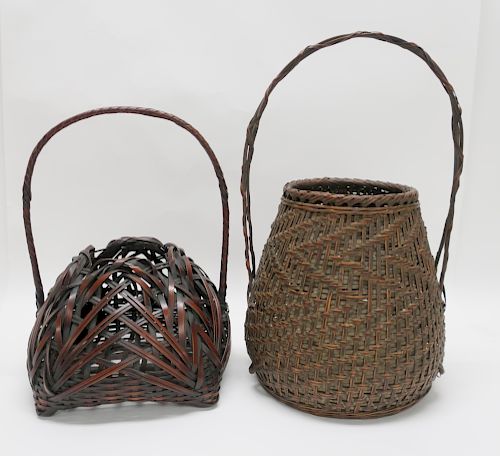 TWO JAPANESE WOVEN BASKETSOne with