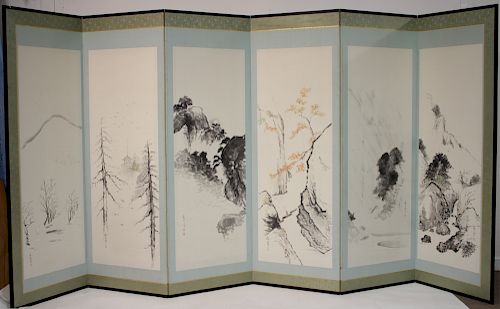CHINESE 6 FOLD SCREENDepicts watercolor 373275