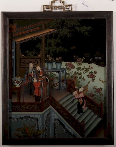 CHINESE REVERSE PAINTING ON GLASSDepicting