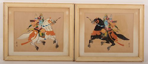 2 ASIAN PAINTINGS OF WARRIORS ON HORSEBACK2