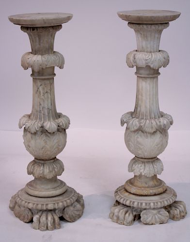 PAIR ORNATELY CARVED ALABASTER