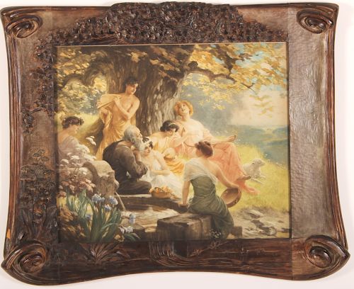 ITALIAN HAND CARVED FRAME AND PRINT,