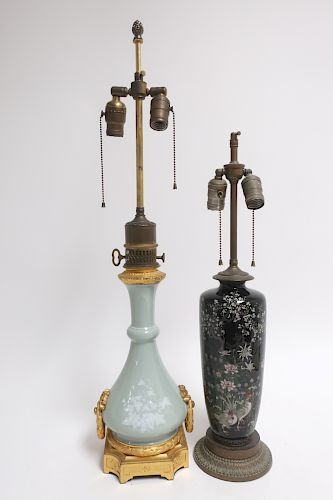 TWO VASES AS LAMPSFrench celadon 3732f3