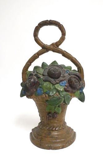 PAINTED CAST IRON FLORAL URN DOORSTOPfrom