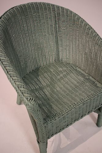 GREEN PAINTED SMALL WICKER ARMCHAIR