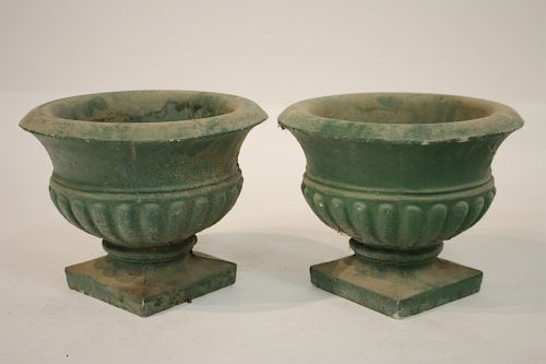 PAIR OF GREEN PAINTED CEMENT GARDEN