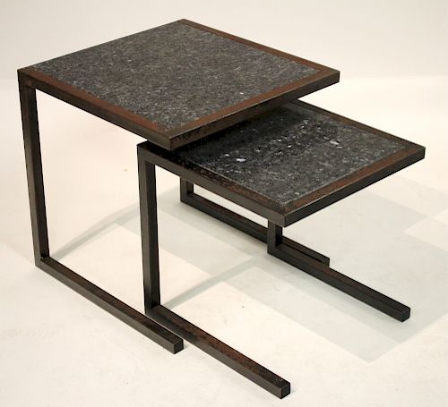 SET OF TWO GRANITE AND STEEL NESTING