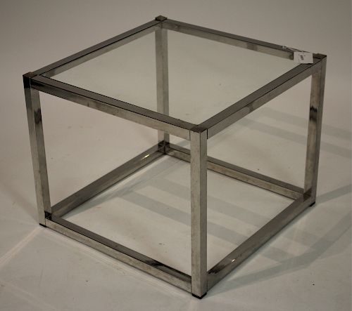 CHROME AND GLASS SQUARE SIDE TABLE,