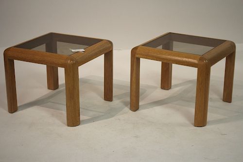 PAIR 1980 S OAK AND SMOKED GLASS 373356