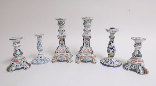 6 FAIENCE POTTERY CANDLESTICKSTallest 37337c