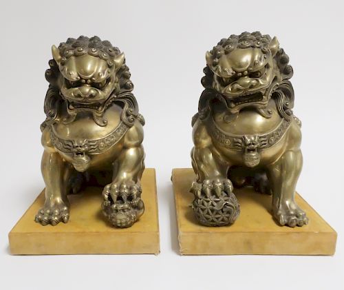 PAIR OF CHINESE GILT BRONZE GUARDIAN