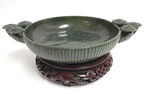 CHINESE SPINACH JADE BOWL STYLIZED 37339b