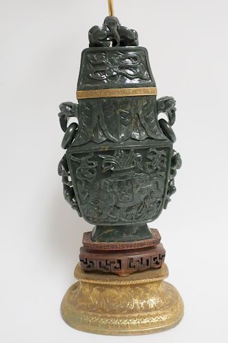 LARGE CHINESE SPINACH JADE VASE