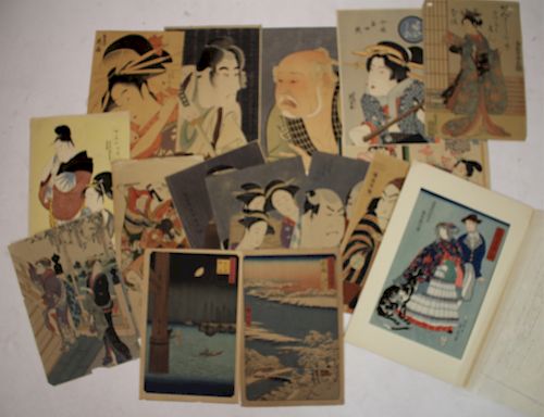 VARIETY OF ANTIQUE JAPANESE WOODBLOCK