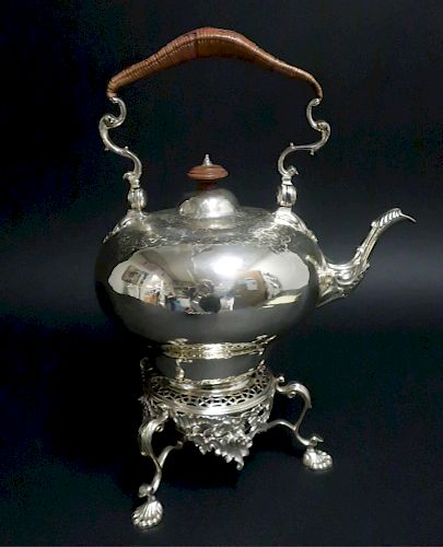 GEORGE III SILVER TEA KETTLE ON STAND,