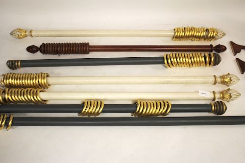 7 GILT AND PAINT DECORATED DRAPERY RODS7