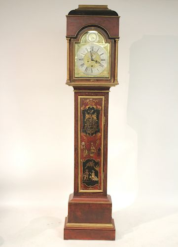 CHINOISERIE TALL CASE CLOCK, L18TH -