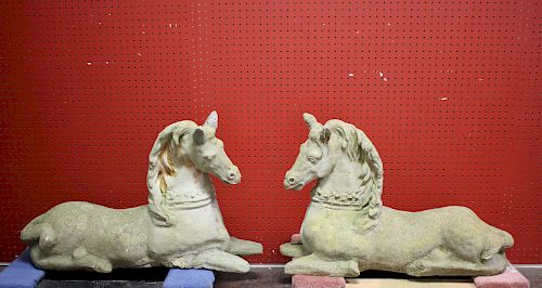 PAIR OF CAST STONE HORSE STATUESPair 37347d