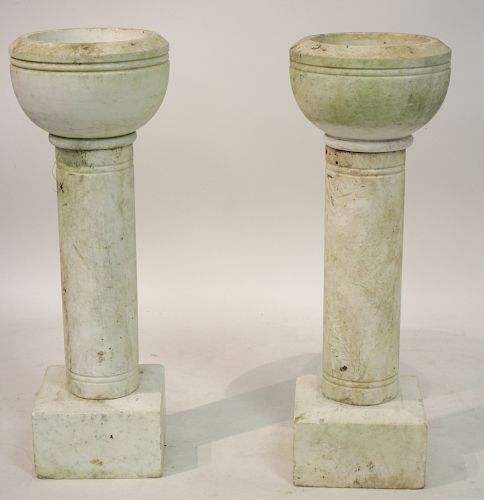 PAIR OF MARBLE FONTS ON SQUARED 37347f