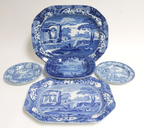 5 STAFFORDHIRE BLUE & WHITE POTTERY