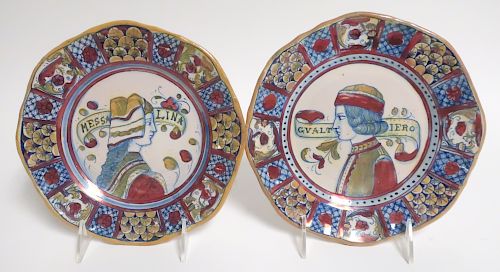 PAIR OF ITALIAN LUSTERWARE POTTERY PLATESMessalina