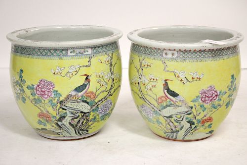 PAIR OF CHINESE FAMILLE JAUNE JARDINIERESPorcelain 3735de